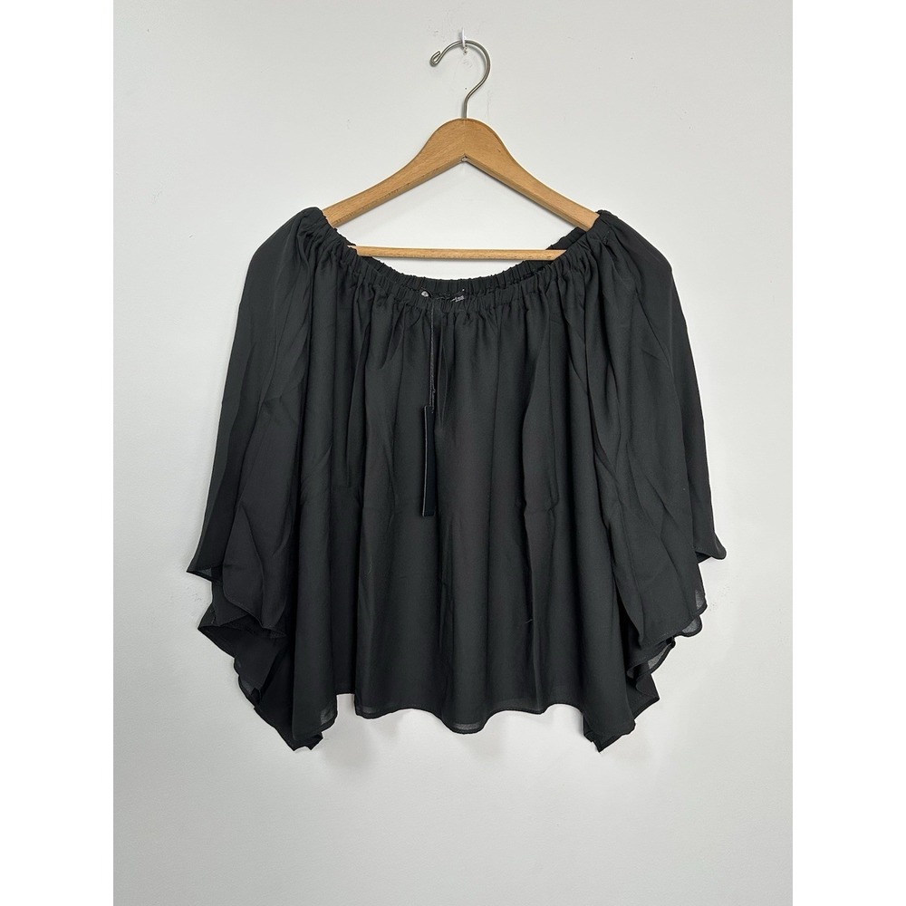 Krisa Womens Black Off Shoulder Top Wrap‎ Long Sleeve Blouse Size Small K-1724MW